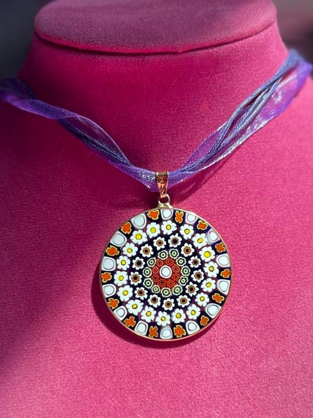 Handcrafted Multicolor Millefiori Glass Pendant Necklace - Women Jewelry